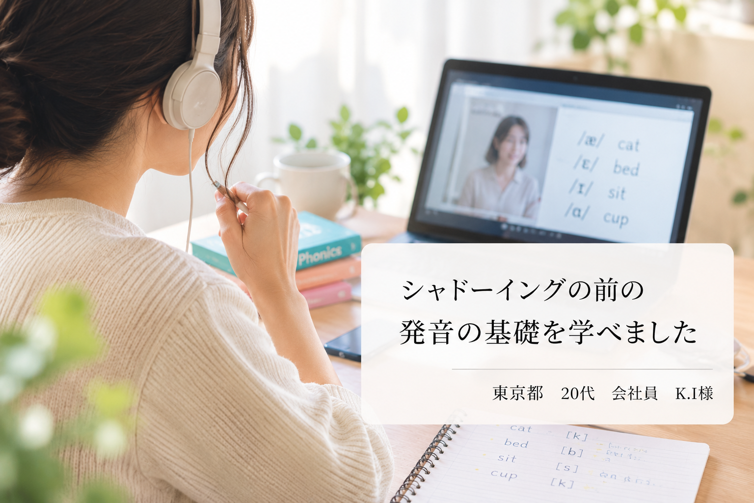 発音学習に励む温かな在宅学習風景